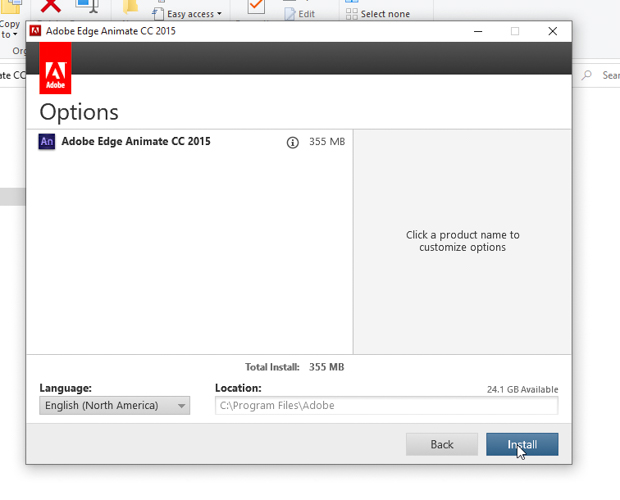 Ta chọn Install để cài đặt Adobe Animate CC 2015