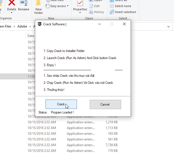 Click vào Crack - Hoàn tất