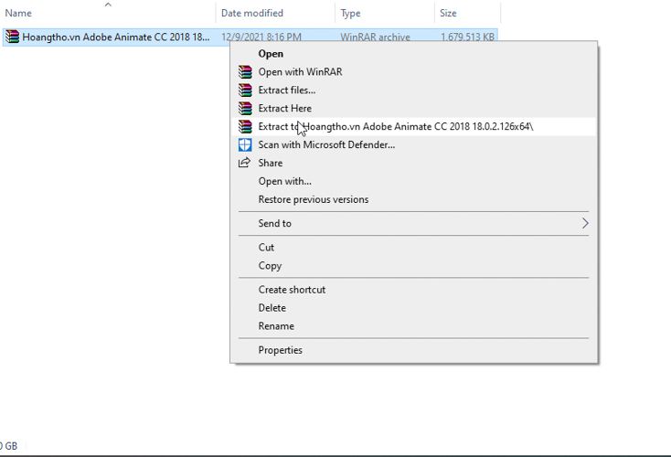 Giải nén file Adobe Animate CC 2018.