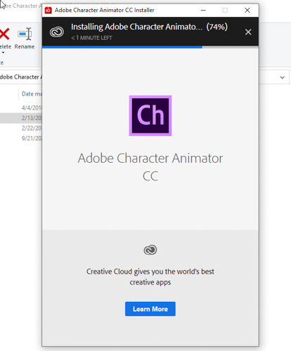Bước 4: Chờ Adobe Character Animator CC 2018 hoàn tất
