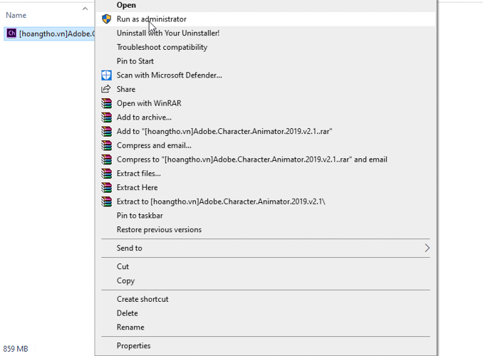 Chạy file cài đặt Adobe Character Animator CC 2019