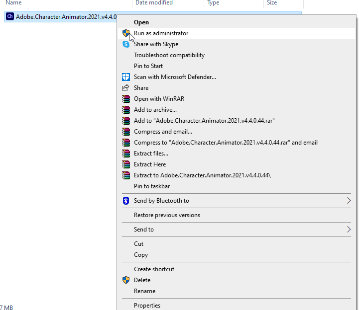 Chạy file cài đặt Adobe Character Animator CC 2021