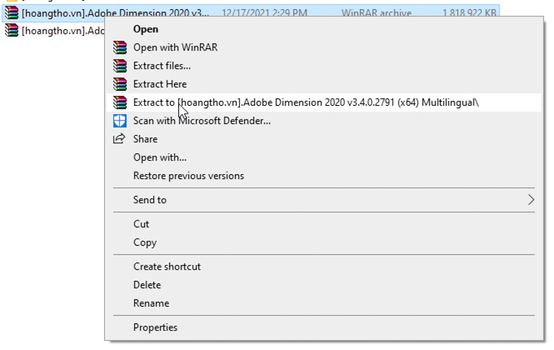 Giải nén file Adobe Dimension CC 2020