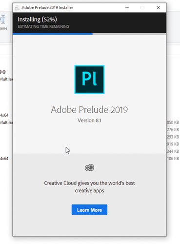 Chờ quá trình cài đặt Adobe Prelude hoàn tất