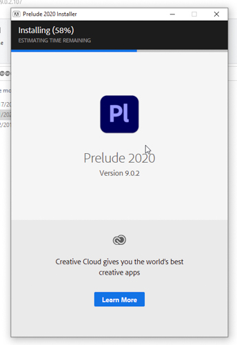 Chờ quá trình cài đặt Adobe Prelude hoàn tất