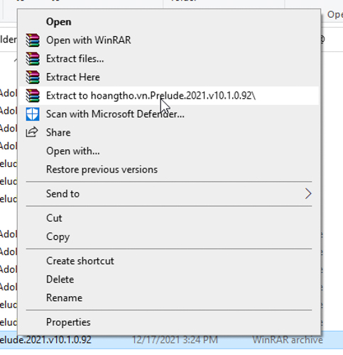 Giải nén file Adobe Prelude CC 2021