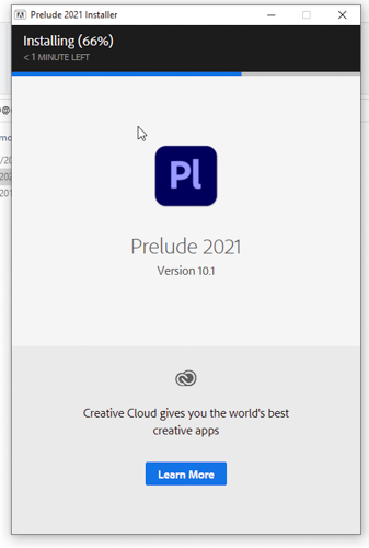 Chờ quá trình cài đặt Adobe Prelude 2021 hoàn tất
