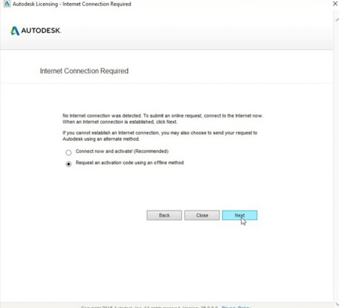 Chọn Resquest an activation... sau đó nhấn Next