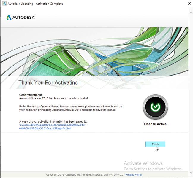 Hoàn tất cài đặt Autodesk 3Ds Max 2016