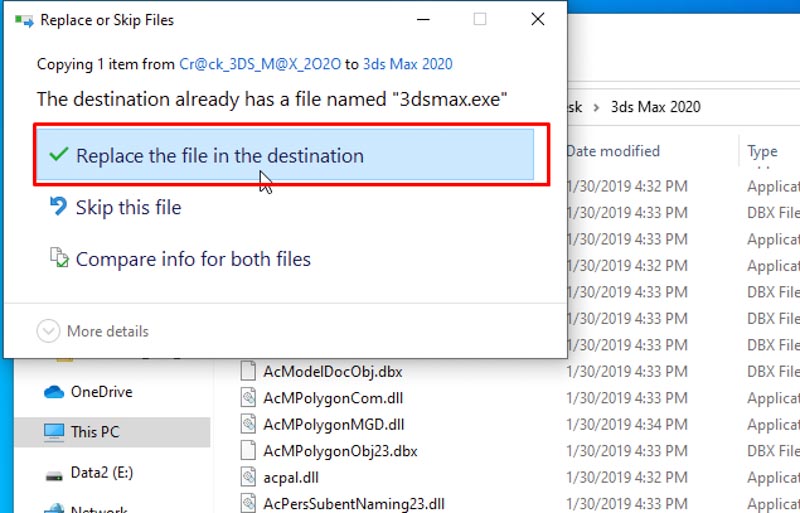 Chon Replace sau đó chọn Continue - Hoàn tất Crack