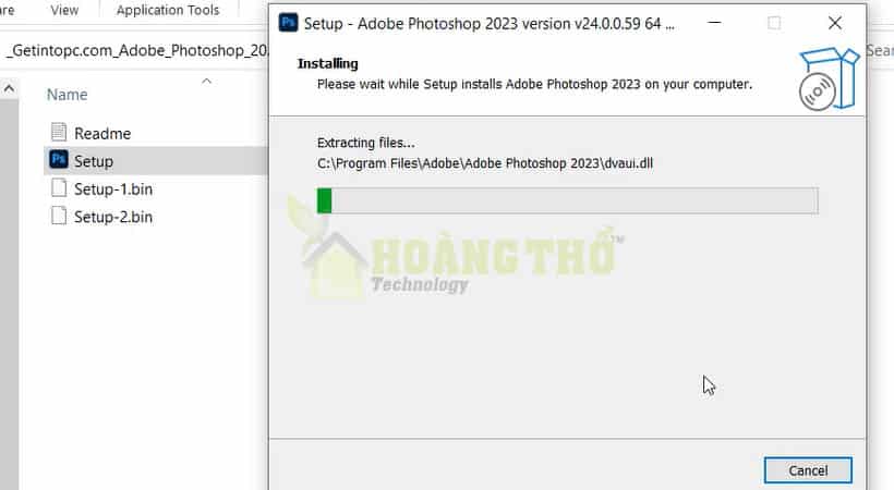 Đợi cài đặt adobe photoshop 2023