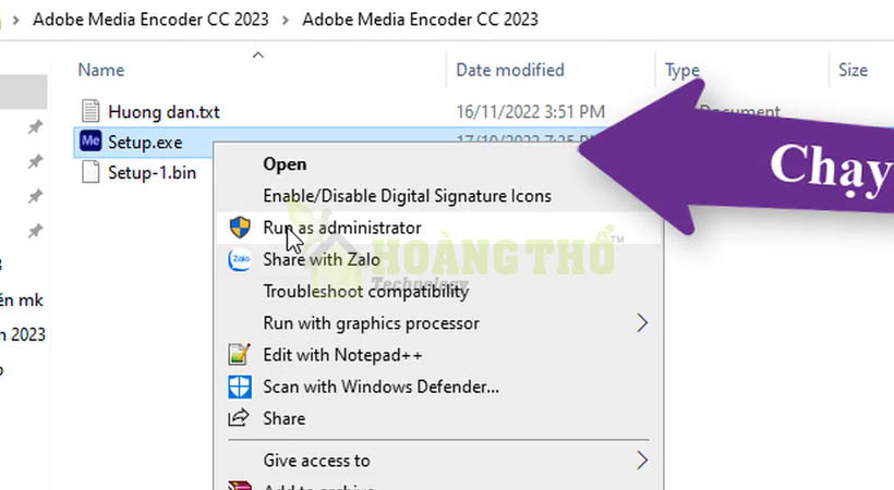 Gỉai nén file sau đó chạy file Setup Encoder 2023