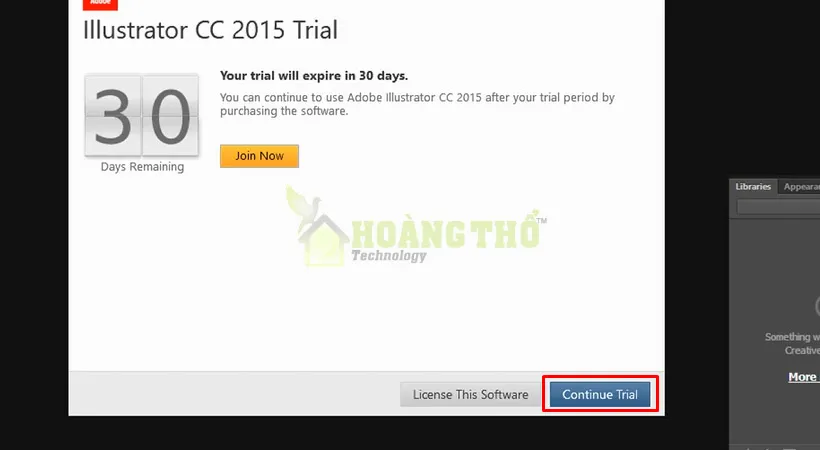 Chọn Continue Trial.
