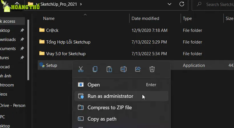 Khởi chạy file Setup vừa mới tải Sketchup 2021.