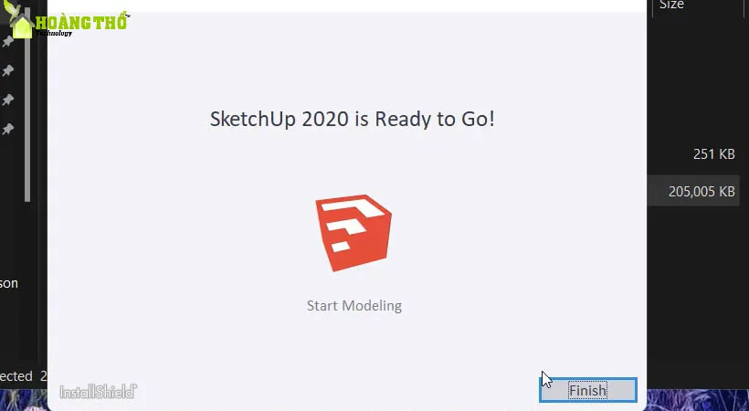 Nhấn Finish để hoàn tất cài đặt sau khi tải Sketchup 2020.