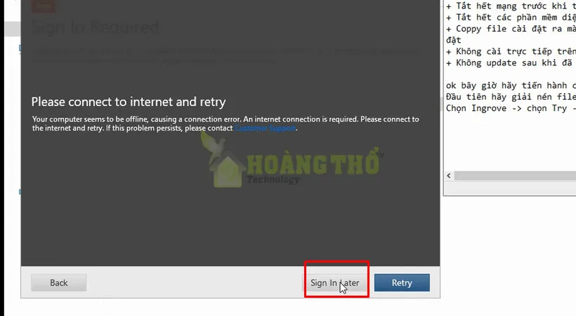 Tiếp tục chọn Sign in later