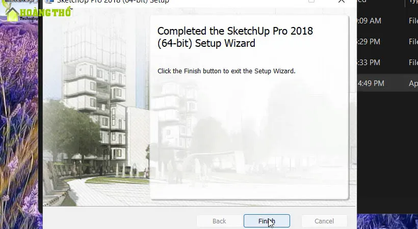 Nhấn Finish để hoàn tất cài đặt sau khi tải Sketchup 2018.