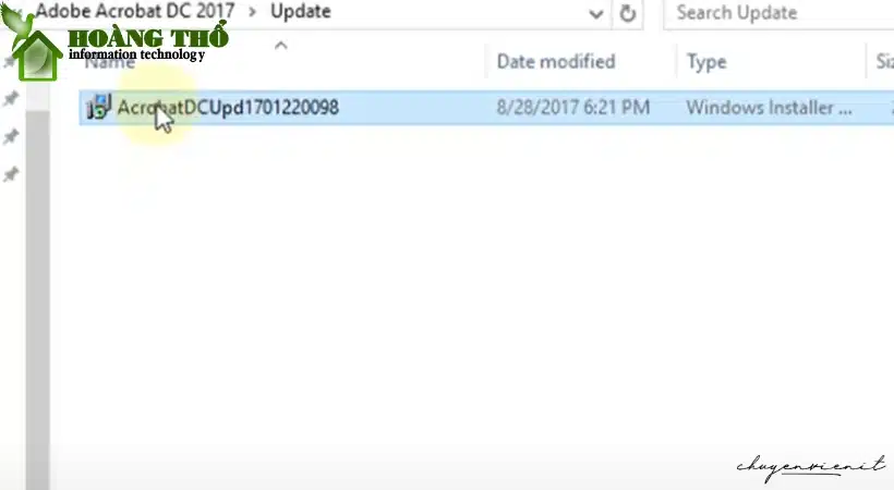 Chạy file AcrobatDCUpd1701220098 trong file Update