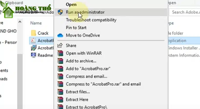 Chạy file Setup Adobe Acrobat 11 dưới quyền admin